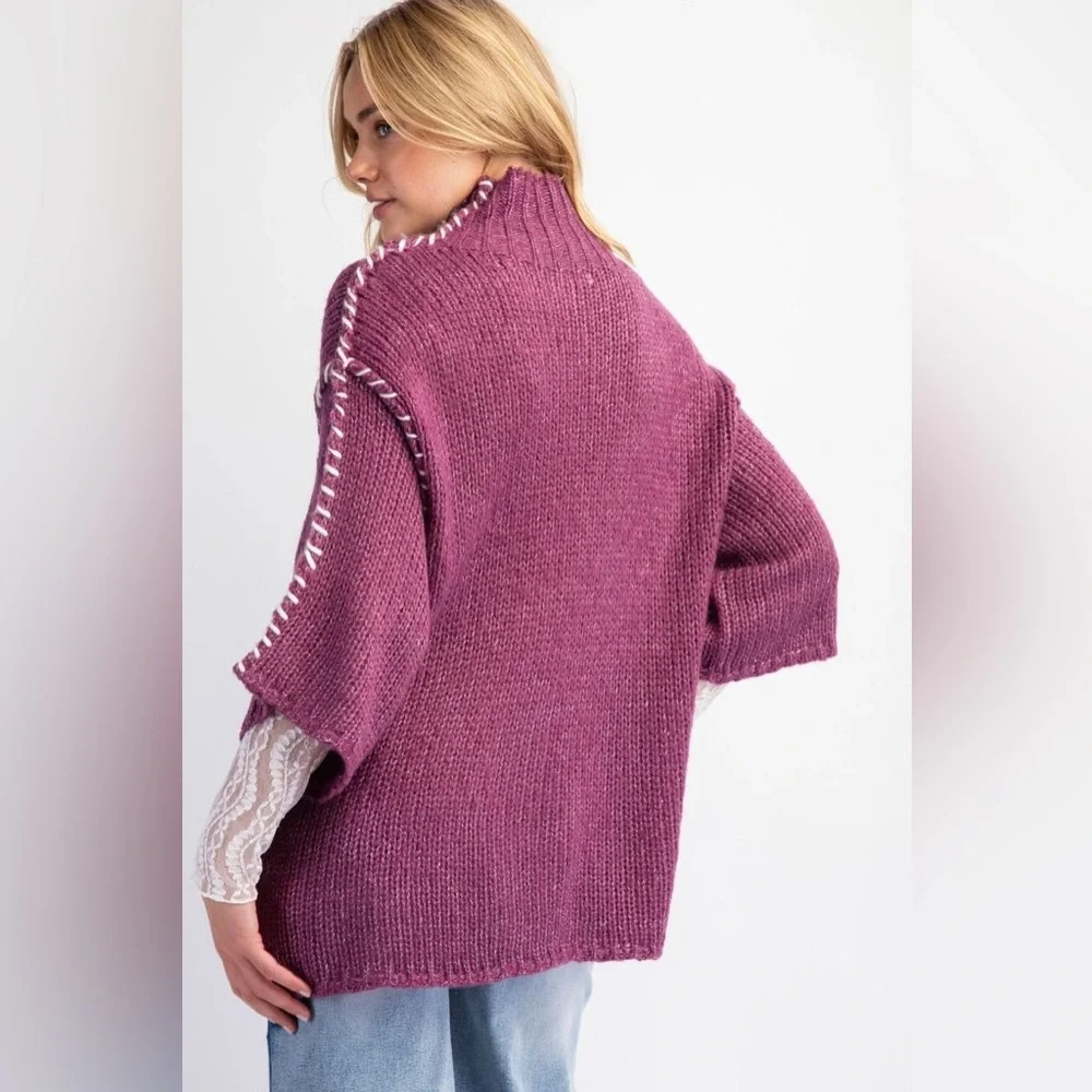 Easel PLUS Plum Out Thread Knit Sweater - Picture 2 of 3